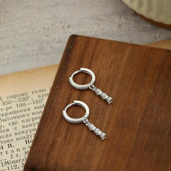 Silver Trendy Hoop Huggie Dainty Drop Dangle E312 Earrings Jewelry for Women - Picture 6 of 7